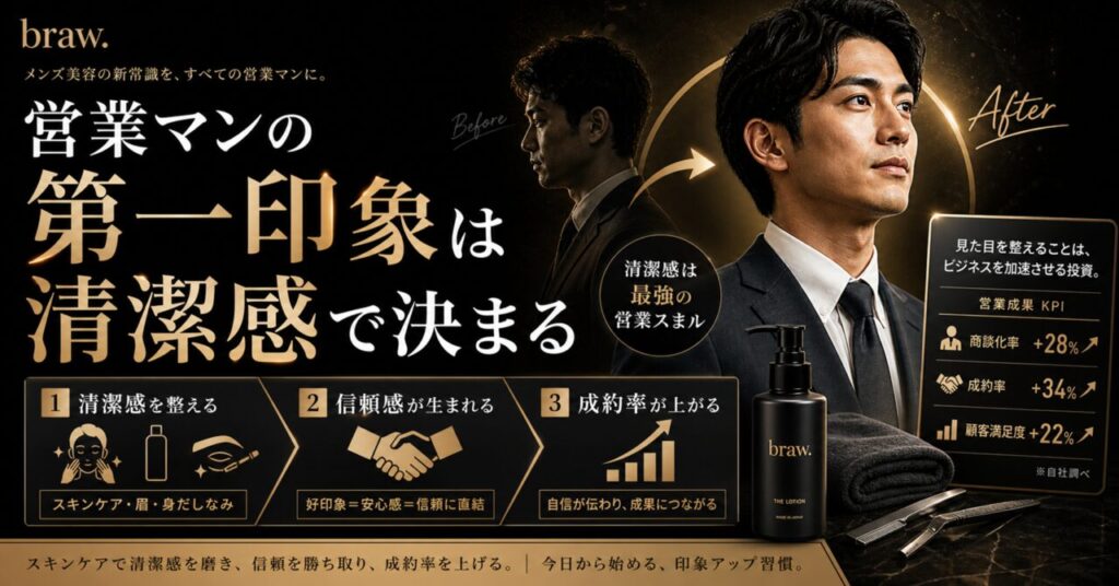 営業マンの第一印象は清潔感で決まる｜スキンケアで成約率を上げる方法のアイキャッチ