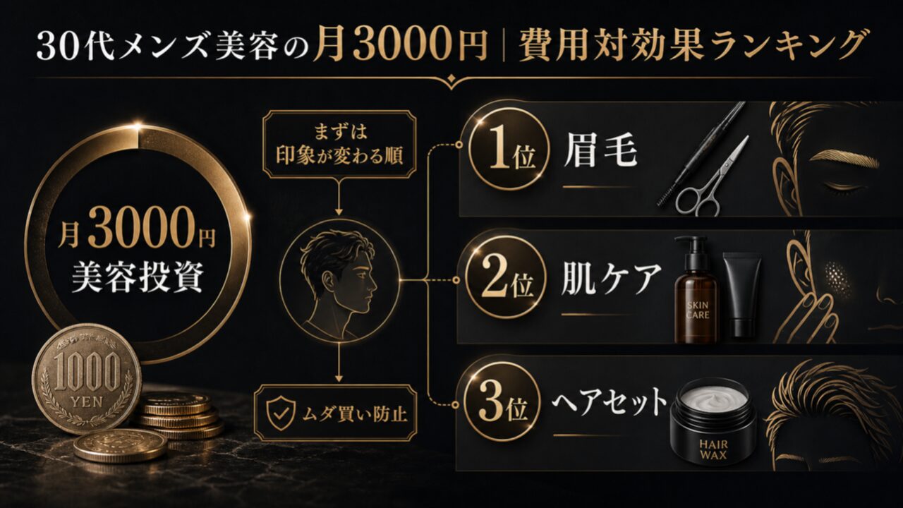30代メンズ美容の月3000円｜費用対効果ランキングの図解