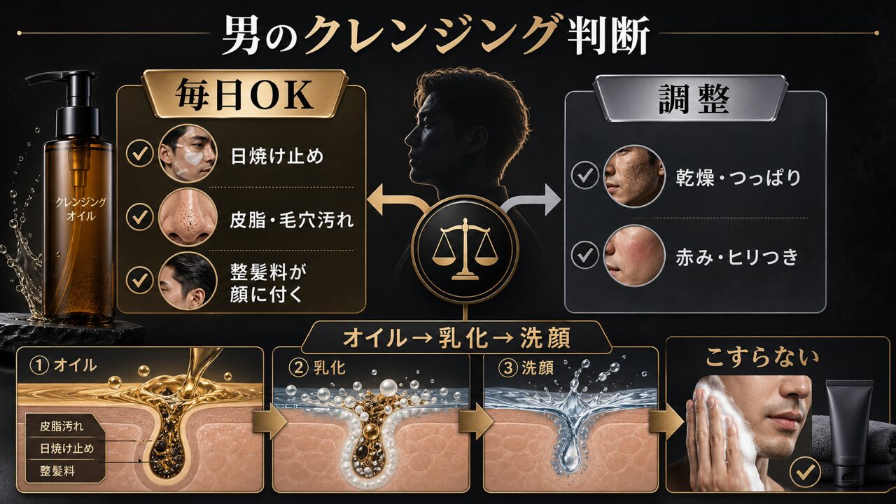 クレンジングオイルは男も毎日使うべきの要点図解