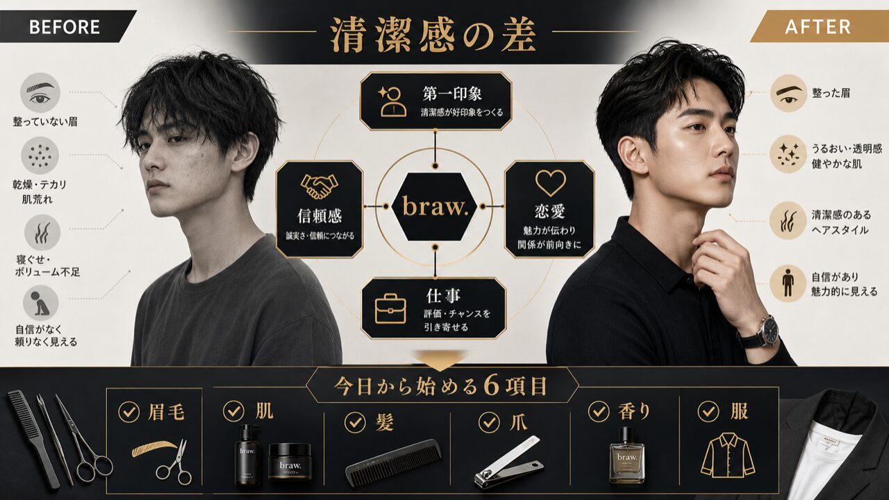 20代男性に美容は必要か？清潔感で年収・恋愛が変わる科学的根拠と始め方の要点図解