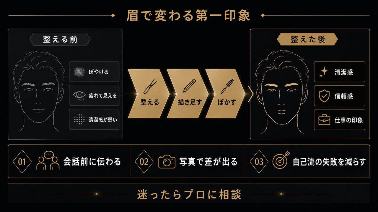メンズアイブロウメイクのやり方｜初心者でも失敗しない7ステップ完全ガイドの要点を整理した図解
