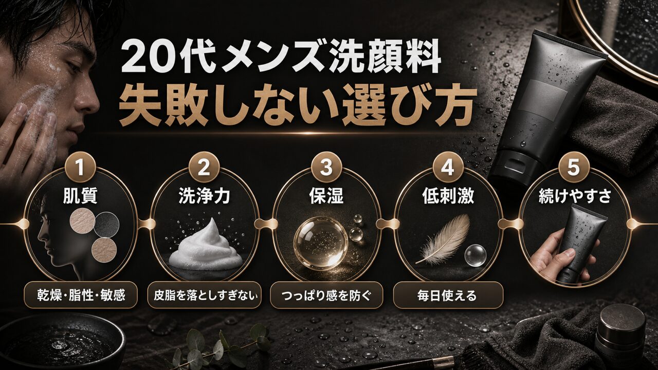 メンズ洗顔料の選び方｜20代男性が失敗しない5つの基準の図解