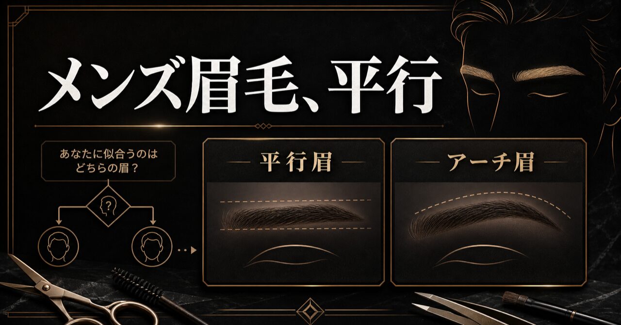 メンズ眉毛、平行とアーチどっちが正解？印象を激変させる眉デザイン術のアイキャッチ
