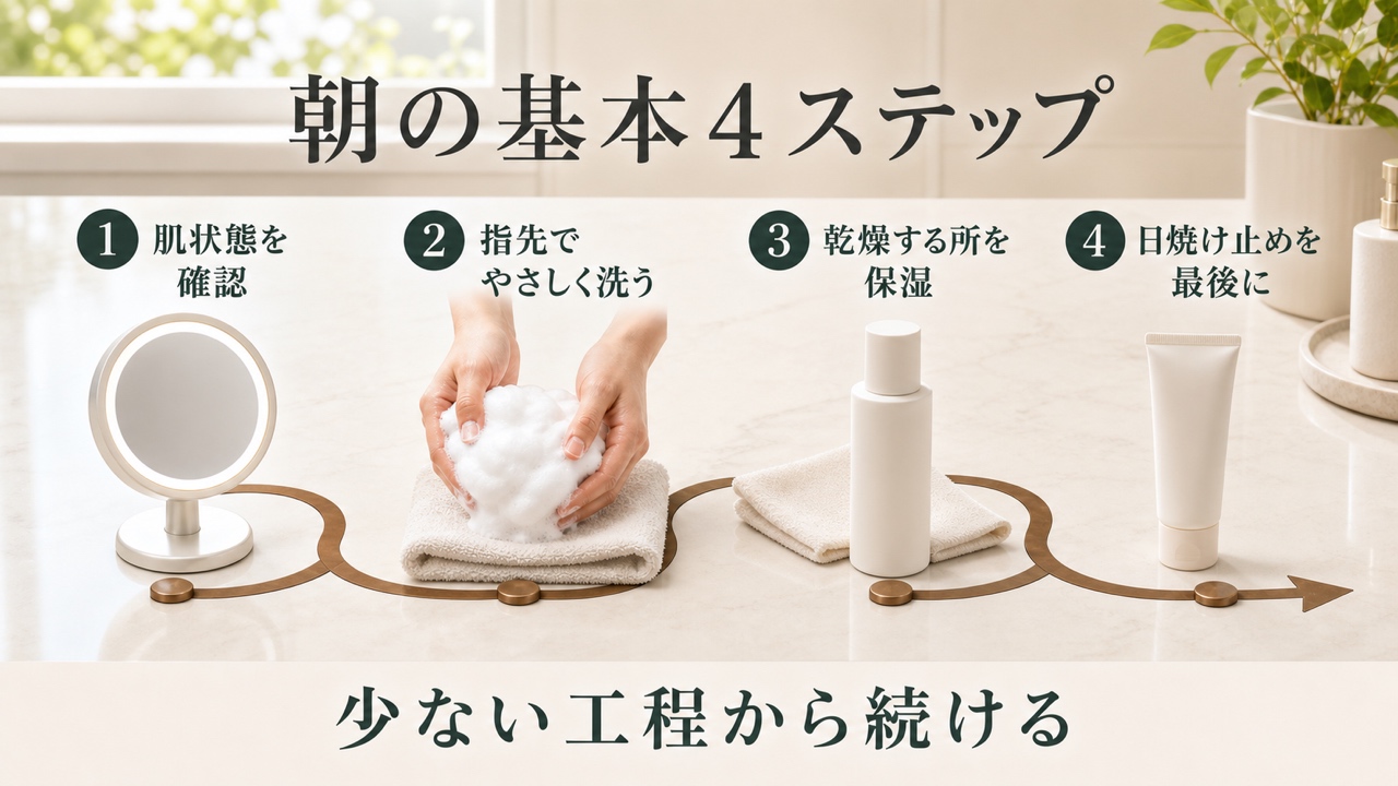 朝のメンズスキンケア｜外出前の基本手順の図解