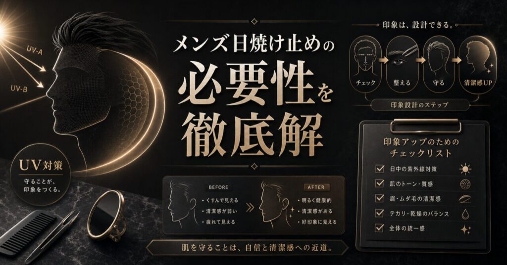 【2026年版】メンズ日焼け止めの必要性を徹底解説！顔の印象で差がつく紫外線対策のアイキャッチ