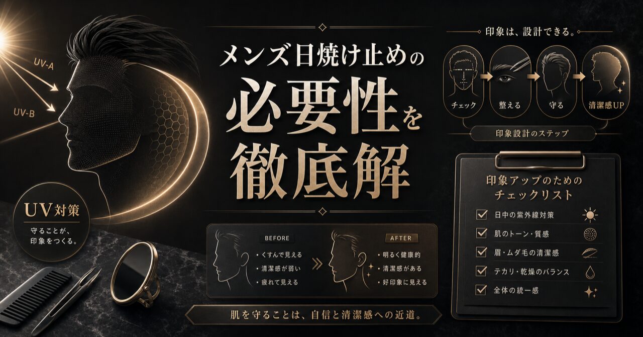 【2026年版】メンズ日焼け止めの必要性を徹底解説！顔の印象で差がつく紫外線対策のアイキャッチ