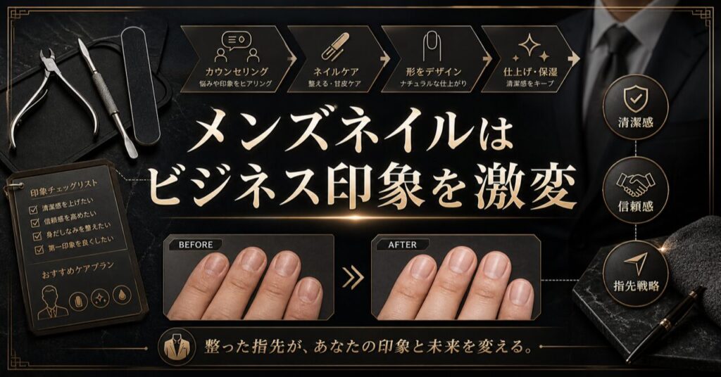 メンズネイルはビジネス印象を激変させる！デキる男の爪先戦略【渋谷】のアイキャッチ
