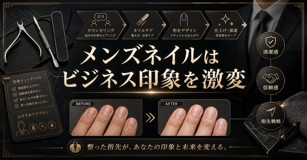 メンズネイルはビジネス印象を激変させる！デキる男の爪先戦略【渋谷】のアイキャッチ