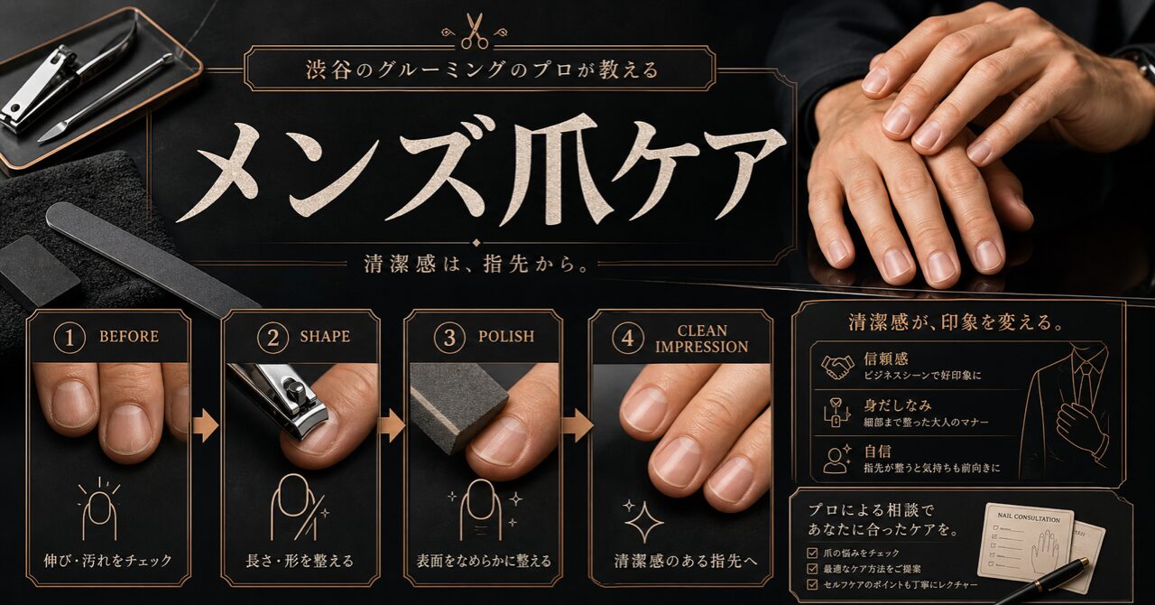 メンズ爪の手入れで清潔感は作れる｜デキる男のネイルケア術を渋谷のプロが伝授のアイキャッチ