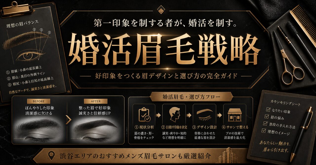 婚活の第一印象は眉毛で決まる!男性が勝つための眉毛戦略と渋谷のおすすめサロンのアイキャッチ