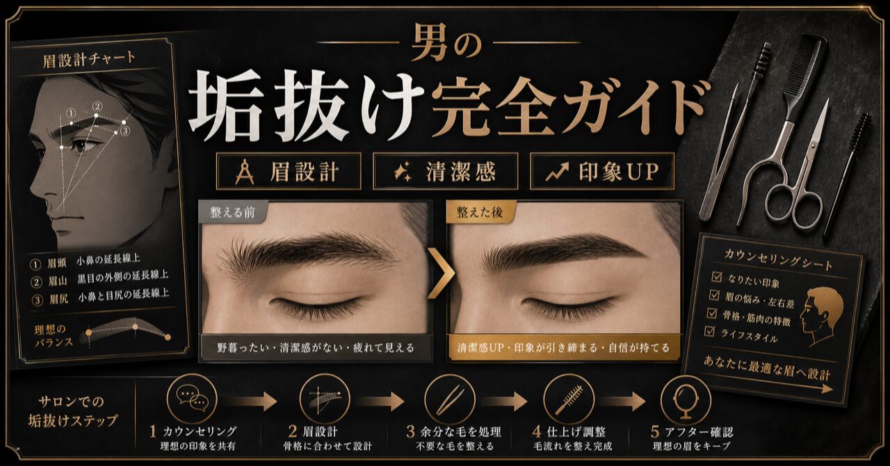 【メンズ】眉毛で顔の印象は9割変わる!プロが教える垢抜け眉の作り方のアイキャッチ