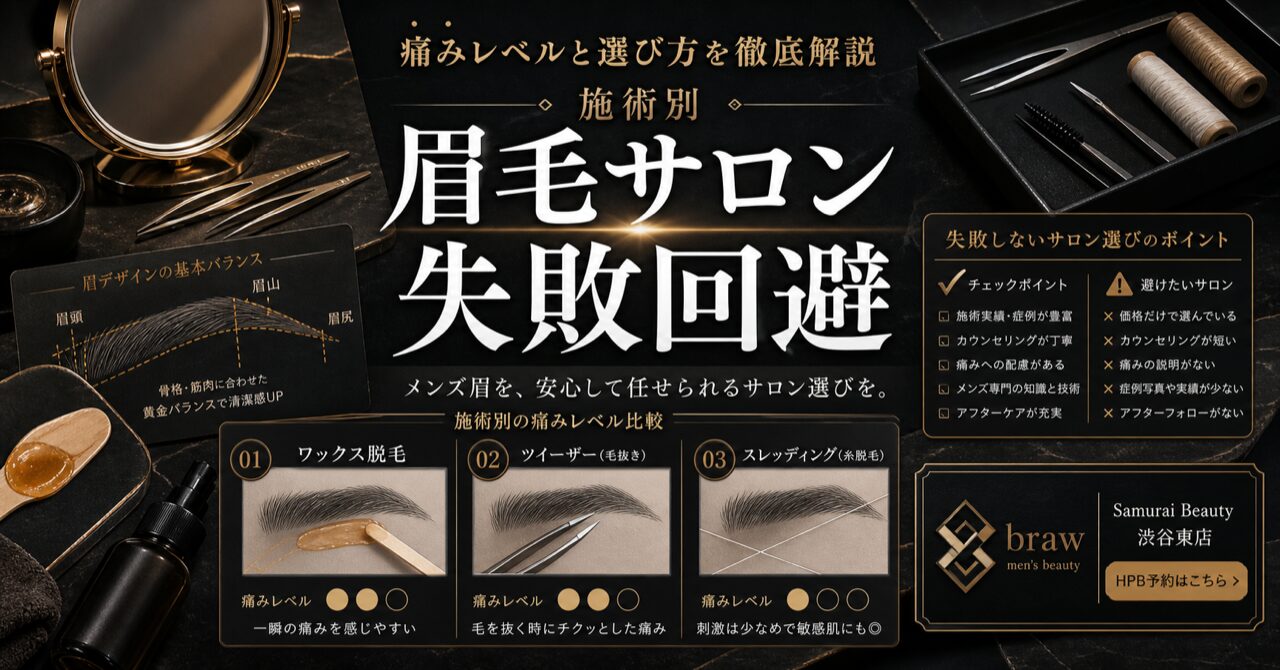 メンズ眉毛サロンの痛みレベルは？施術別の痛さと渋谷で失敗しない選び方